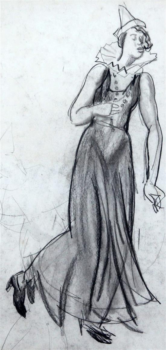 Dame Laura Knight RA (1877-1920) Woman wearing a pierette dress, 12.5 x 6.5in.